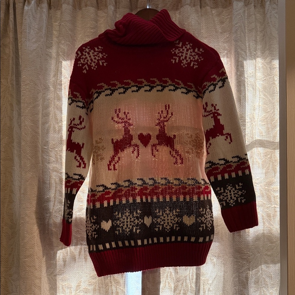 4/$15 Cozy Reindeer Pattern Sweater - Red and Cream